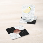 Elegant monogram roos gouden zwarte witte marmer kartonnen onderzetters (Insitu)