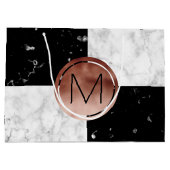 Elegant monogram roos gouden zwarte witte marmer large cadeautasje (Achterkant)