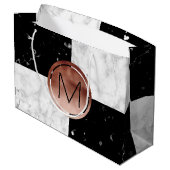 Elegant monogram roos gouden zwarte witte marmer large cadeautasje (Achterkant Gekanteld)