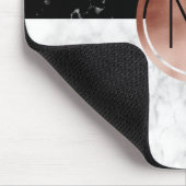 Elegant monogram roos gouden zwarte witte marmer muismat (Hoek)