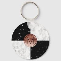 Elegant monogram roos gouden zwarte witte marmer