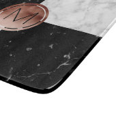 Elegant monogram roos gouden zwarte witte marmer snijplank (Hoek)