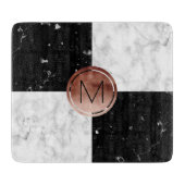Elegant monogram roos gouden zwarte witte marmer snijplank (Voorkant)