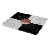 Elegant monogram roos gouden zwarte witte marmer snijplank (Hoek)