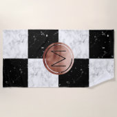 Elegant monogram roos gouden zwarte witte marmer strandlaken (Voorkant)