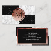 Elegant monogram roos gouden zwarte witte marmer visitekaartje (Voorkant / Achterkant)