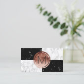 Elegant monogram roos gouden zwarte witte marmer visitekaartje (Staand voorkant)