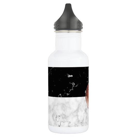 Elegant monogram roos gouden zwarte witte marmer waterfles (Links)