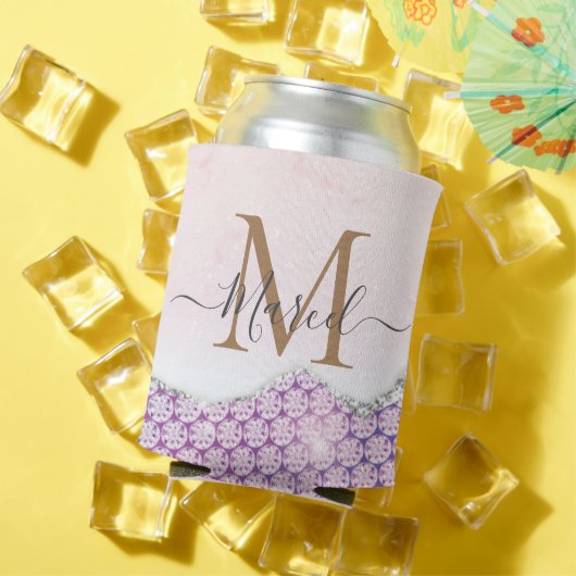 Elegant Monogram Roos roze Glitter Blikjeskoeler (Insitu Zomer)