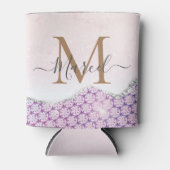 Elegant Monogram Roos roze Glitter Blikjeskoeler (Voorkant)