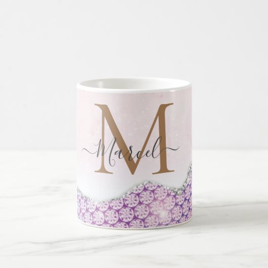 Elegant Monogram Roos roze Glitter Coffee Mok (Center)