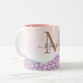 Elegant Monogram Roos roze Glitter Coffee Mok (Voorkant links)