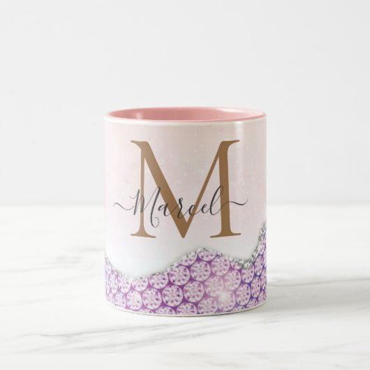Elegant Monogram Roos roze Glitter Coffee Mok (Center)