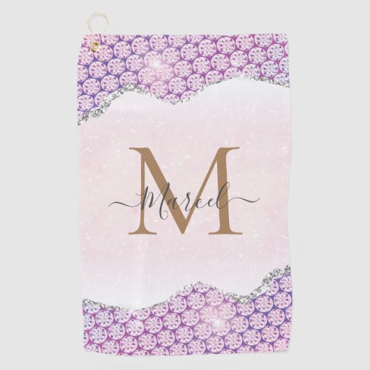 Elegant Monogram Roos roze Glitter Golfhanddoek (Voorkant)