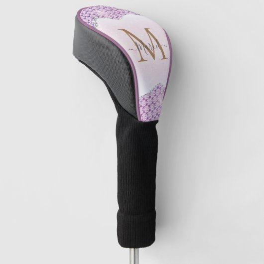 Elegant Monogram Roos roze Glitter Golfheadcover (Schuin)