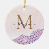 Elegant Monogram Roos roze Glitter Keramisch Ornament (Voorkant)