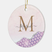 Elegant Monogram Roos roze Glitter Keramisch Ornament (Links)
