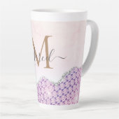 Elegant Monogram Roos roze Glitter Latte Mok (Rechterhoek)