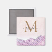 Elegant Monogram Roos roze Glitter Magneet (Voorkant / Achterkant)
