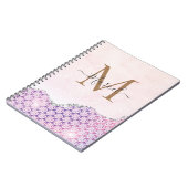 Elegant Monogram Roos roze Glitter Notitieboek (Linkerzijde)