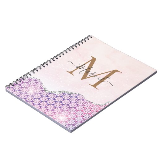 Elegant Monogram Roos roze Glitter Notitieboek (Linkerzijde)