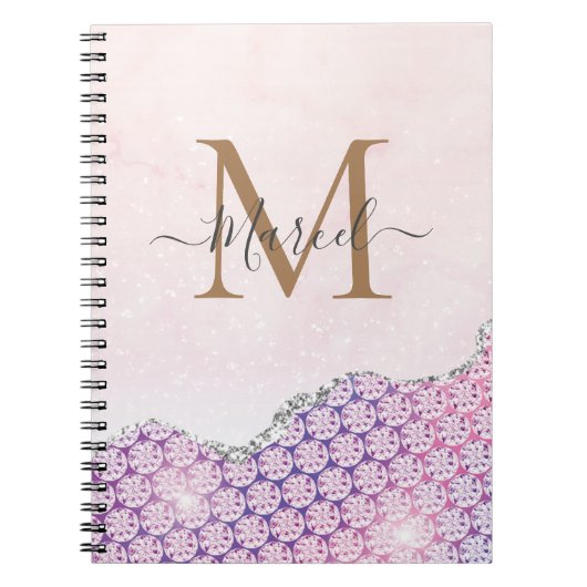 Elegant Monogram Roos roze Glitter Notitieboek (Voorkant)