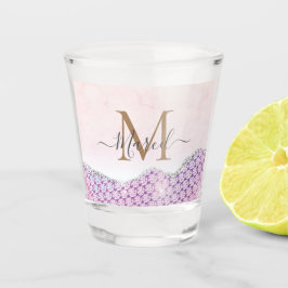 Elegant Monogram Roos roze Glitter Shot Glas