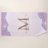 Elegant Monogram Roos roze Glitter Strandlaken (Voorkant)