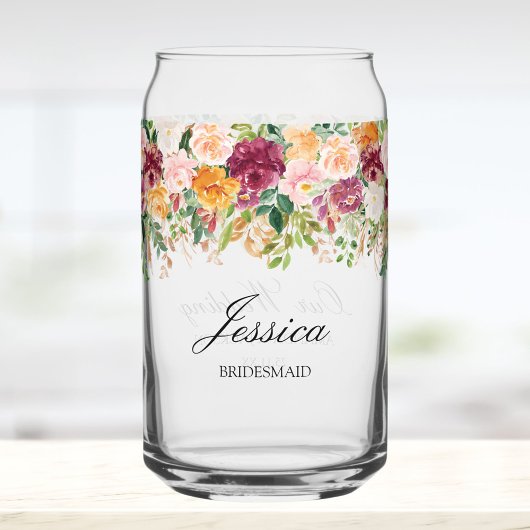 Elegant Monogram Roos Tuin Bloemen Bruidsmeisje Blikvorm Glas
