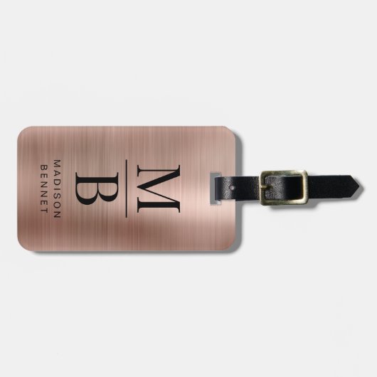 Elegant Monogram Rose Gold Brushed Metallic Bagagelabel (Voorkant horizontaal)