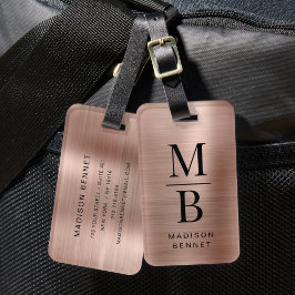 Elegant Monogram Rose Gold Brushed Metallic Bagagelabel