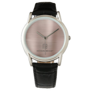 Elegant Monogram Rose Gold Brushed Metallic Horloge