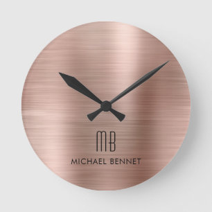 Elegant Monogram Rose Goud Geborsteld Metaal Ronde Klok
