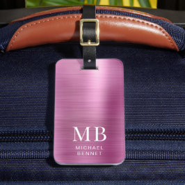 Elegant monogram roze bagagelabel