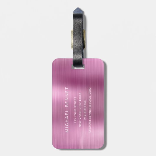 Elegant monogram roze bagagelabel (Achterkant verticaal)