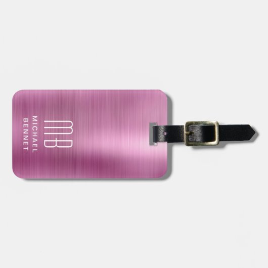 Elegant monogram roze bagagelabel (Voorkant horizontaal)