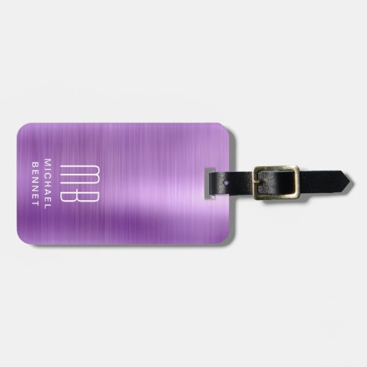 Elegant monogram roze bagagelabel (Voorkant horizontaal)