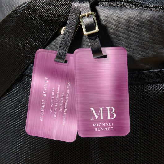 Elegant Monogram Roze Bagagelabel