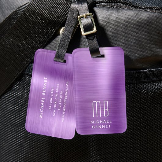 Elegant monogram roze bagagelabel