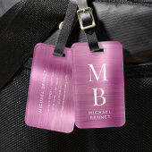 Elegant monogram roze bagagelabel