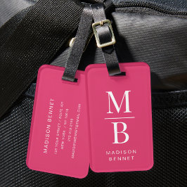 Elegant monogram roze bagagelabel