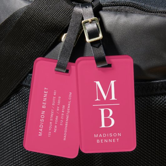 Elegant monogram roze bagagelabel