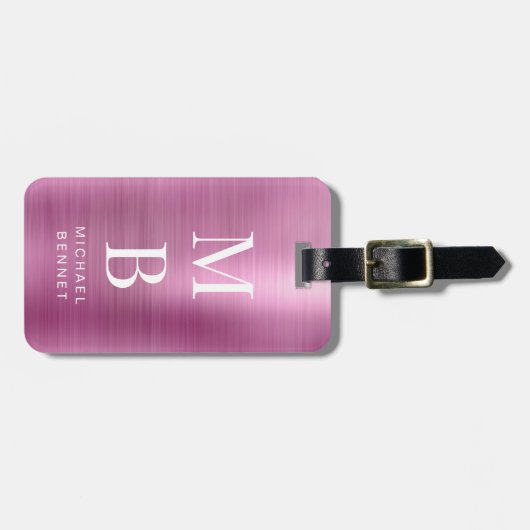 Elegant monogram roze bagagelabel (Voorkant horizontaal)