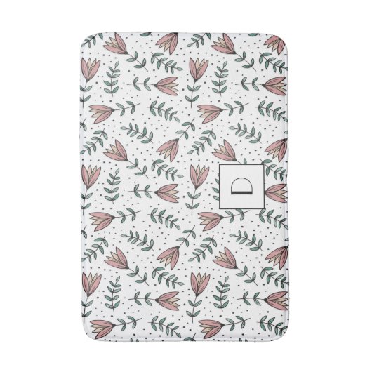 Elegant monogram roze bloemmotief badmat (Voorkant Verticaal)