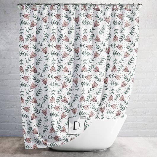 Elegant monogram roze bloemmotief douchegordijn