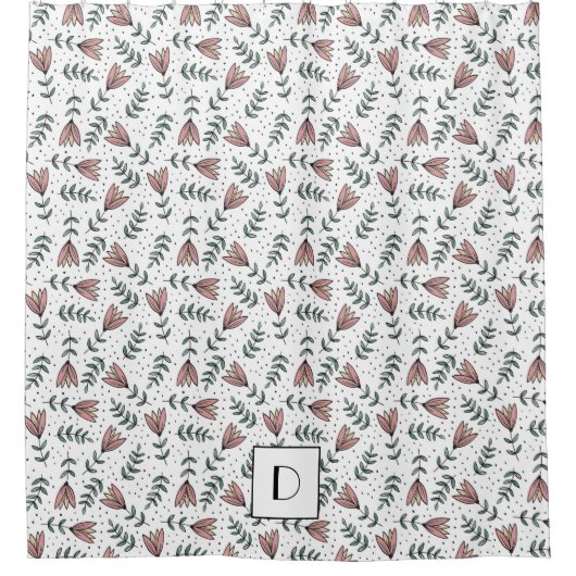 Elegant monogram roze bloemmotief douchegordijn (Voorkant)