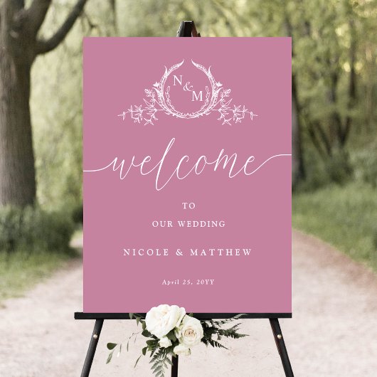 Elegant monogram roze bruiloft welkom teken poster