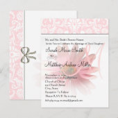 Elegant Monogram Roze Daisy bruiloft uitnodiging Briefkaart (Voorkant / Achterkant)