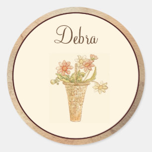 Elegant Monogram Roze en Gele Bloemen C Ronde Sticker