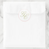 Elegant Monogram Roze en Groene Bruiloft Sticker (Tas)